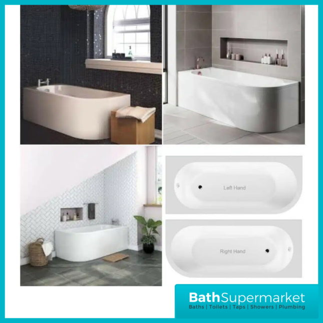 Koller J-Shaped Whirlpool Spa Bath 1695x725mm -Inc Panel