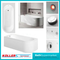 Koller J-Shaped Whirlpool Spa Bath 1695x725mm -Inc Panel