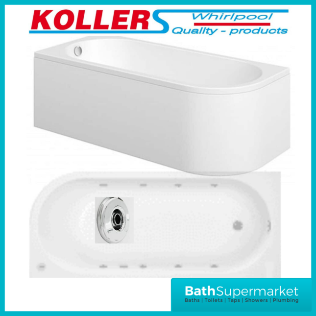 Koller J-Shaped Whirlpool Spa Bath 1695x725mm -Inc Panel - Image 11