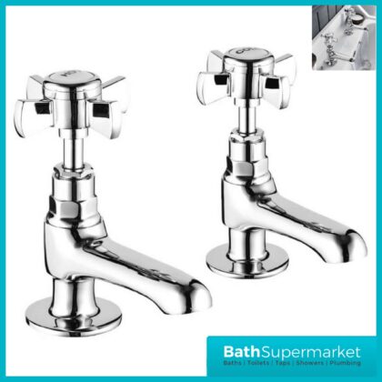 Kartell K-Vit Chrome Klassique Crosshead Pair Hot & Cold Basin Pillar Mounted Taps