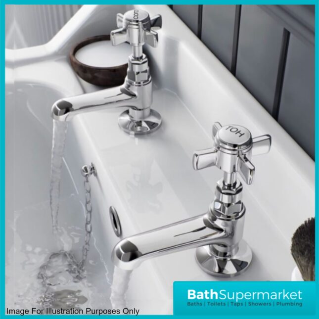 Niagara Bayswater Chrome Pair of Bath Pillar Taps-9134