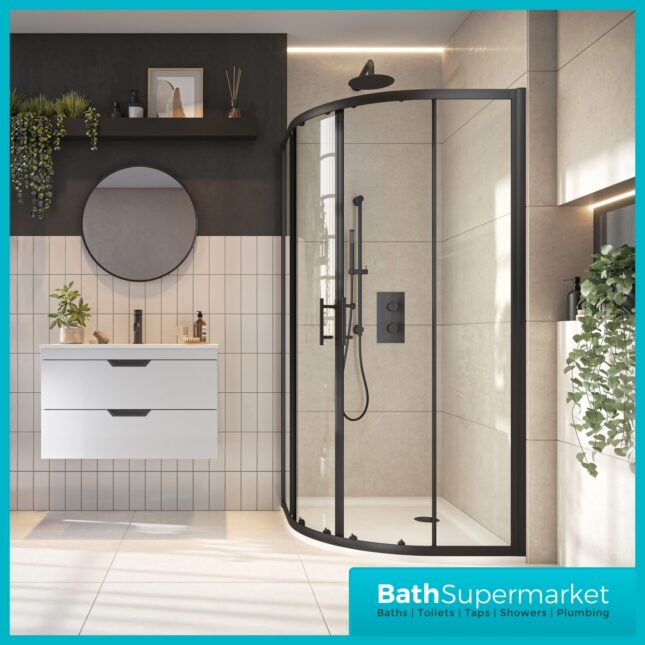 Sabine Matt Black 900mm x900mm Quadrant Shower Enclosure -1850mm Tall