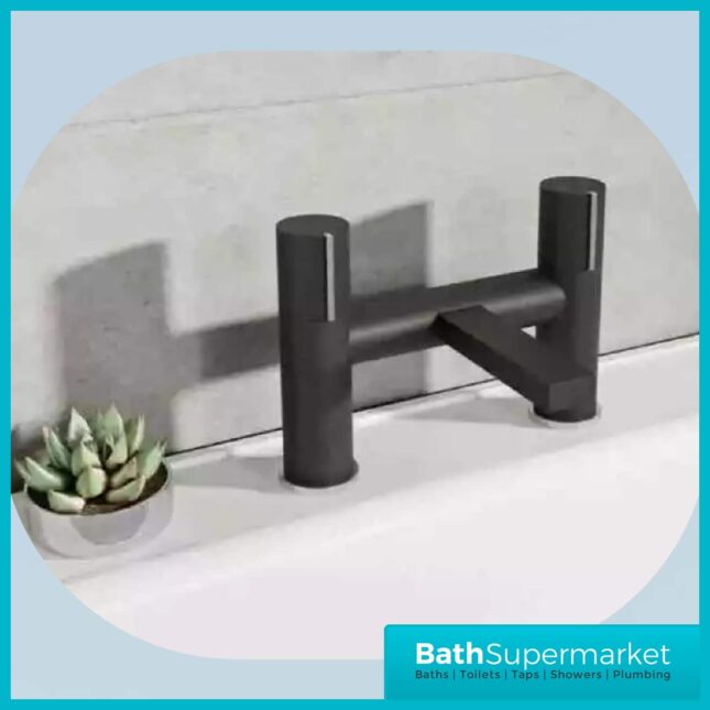 Divock Matt Black Square Twin Lever Bath Filler Tap - Image 2