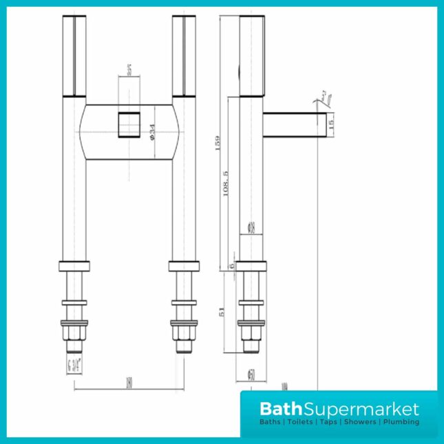 Divock Matt Black Chrome Trim Square Bath Filler Tap