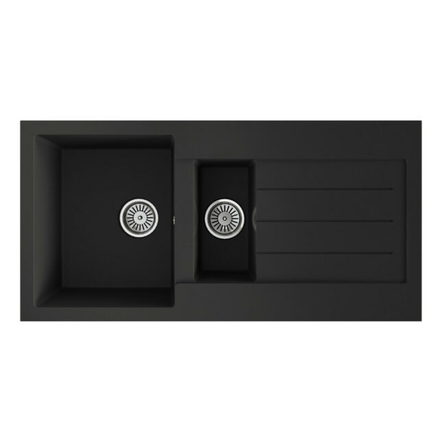Ellsi Comite 1.5 Bowl Inset 1000 x 500 Matt Black Kitchen Sink - Image 2