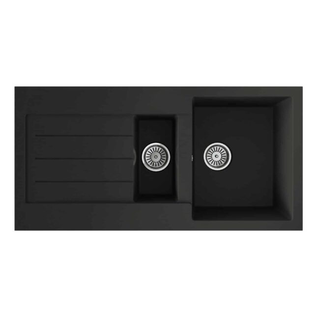 Ellsi Comite 1.5 Bowl Inset 1000 x 500 Matt Black Kitchen Sink - Image 3
