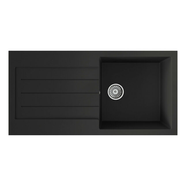 Ellsi Comite Single Bowl Inset 1000 x 500 Matt Black Kitchen Sink - Image 3
