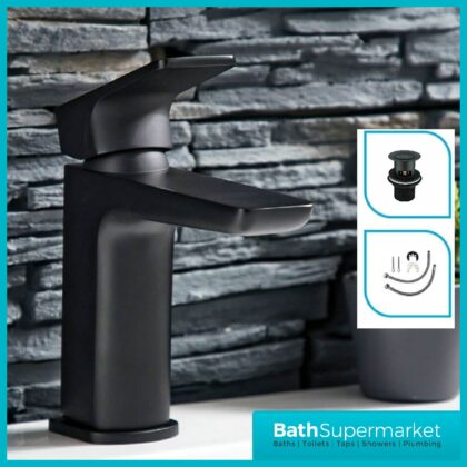 Muro Matt Black Mono Basin Tap Mixer- Clicker Waste