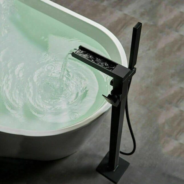 Alvoro Z88K Waterfall Freestanding Bath Shower Mixer Matt Black - Image 2