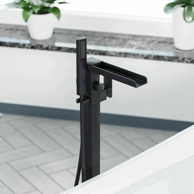 Alvoro Z88K Waterfall Freestanding Bath Shower Mixer Matt Black - Image 3