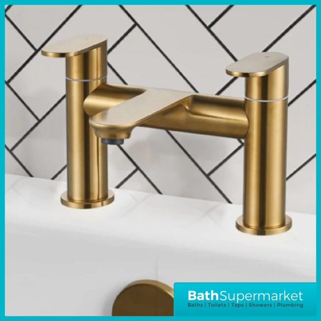 Gia Oro Brushed Brass Twin Lever Bath Filler Tap - Image 5