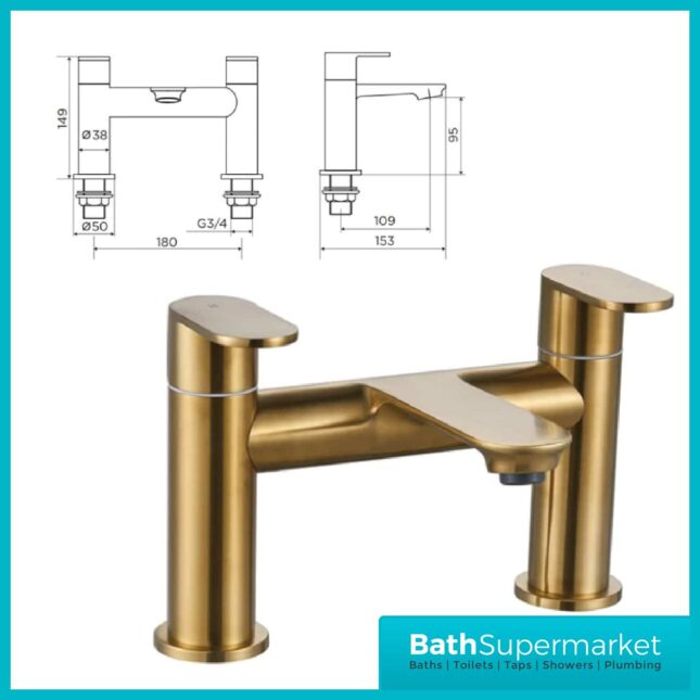 Gia Oro Brushed Brass Twin Lever Bath Filler Tap - Image 6