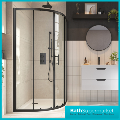 Sabine Matt Black 900mm x900mm Quadrant Shower Enclosure -1850mm Tall