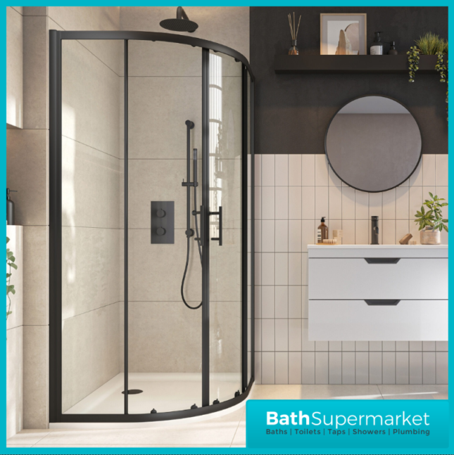 Sabine Matt Black 900mm x900mm Quadrant Shower Enclosure -1850mm Tall