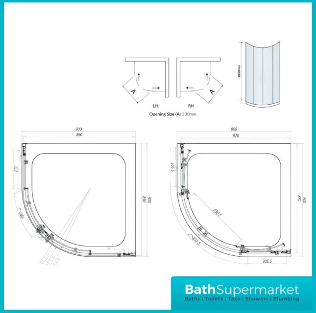 Sognare Matt Black Double Door Quadrant Shower Enclosure 900 x 900mm