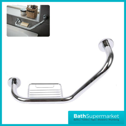 Angled Grab Bar With Soap Dish – 470MM-Chrome-GB67