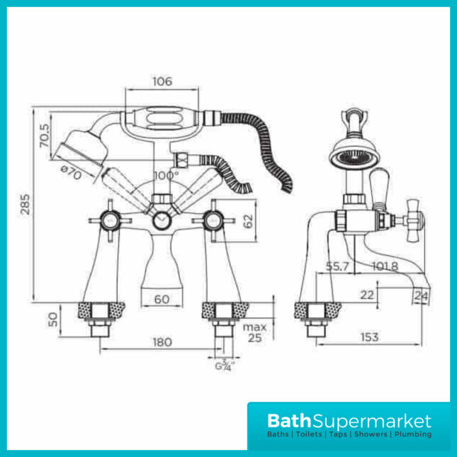Niagara Bayswater Bath Shower Mixer Tap Chrome