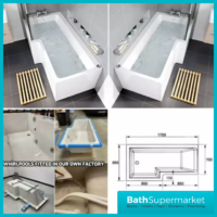 Koller Square Single Ended L Shaped Whirlpool Jet Spa Bath 1700mm Panel & Screen With Light Option
