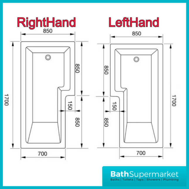 Koller Square Single Ended L Shaped Whirlpool Jet Spa Bath 1700mm Panel & Screen With Light Option