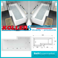 Koller Square Single Ended L-Shaped Whirlpool Jet Spa Bath 1800mm Panel & Screen With Light Option