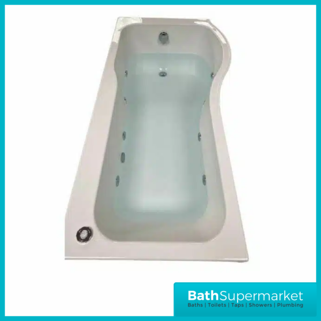 Koller Round Single Ended P Shape Whirlpool Jet Spa Bath 1700mm Front Panel & Screen With Light Option