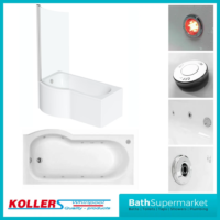 Koller Round Single Ended P Shape Whirlpool Jet Spa Bath 1700mm Front Panel & Screen With Light Option