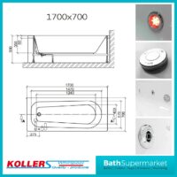 Koller Sydney Round Single Ended Whirlpool Jet Spa Bath 1700mm x 700mm With Light Option - Image 2