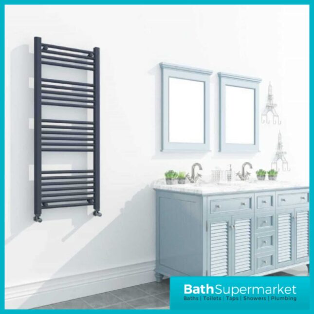 Matt Anthracite Straight Heated Towel Rail 600mm Wide-Various Heights