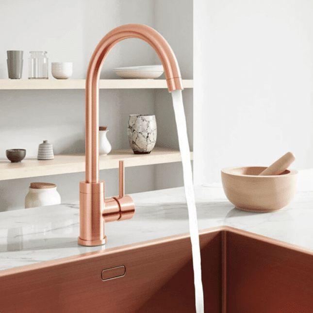 Ellsi Rose Gold Swan Neck Mono Kitchen Mixer Tap - Image 2