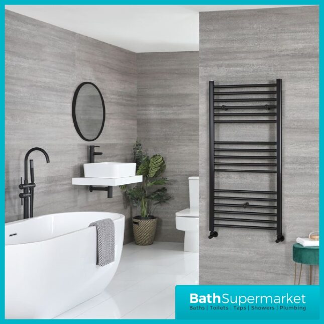 Mono Matt Black Straight Towel Rail 500mm Wide x Various Heights - Image 2