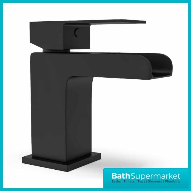 Mono Matt Black Waterfall Square Mixer Tap With Clicker Waste - Image 2