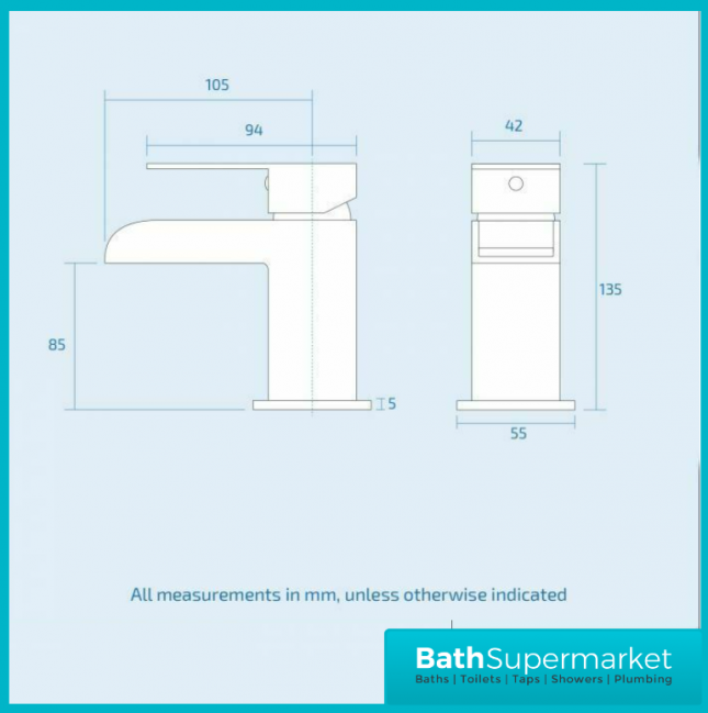 Mono Matt Black Waterfall Square Mixer Tap With Clicker Waste - Image 6