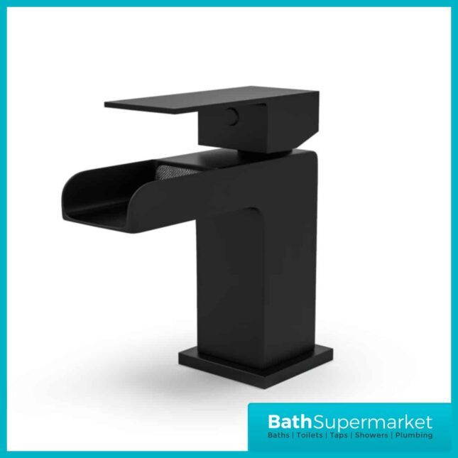 Mono Matt Black Waterfall Square Mixer Tap-Clicker Waste