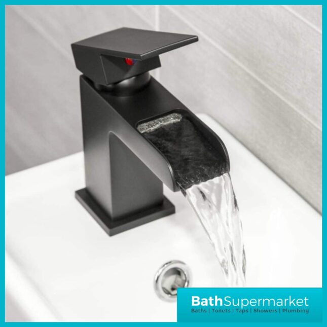 Mono Matt Black Waterfall Square Mixer Tap-Clicker Waste