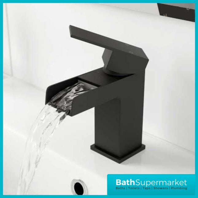 Mono Matt Black Waterfall Square Mixer Tap-Clicker Waste