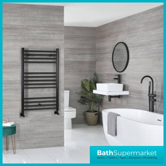 Mono Matt Black Straight Towel Rail 500mm Wide x Various Heights