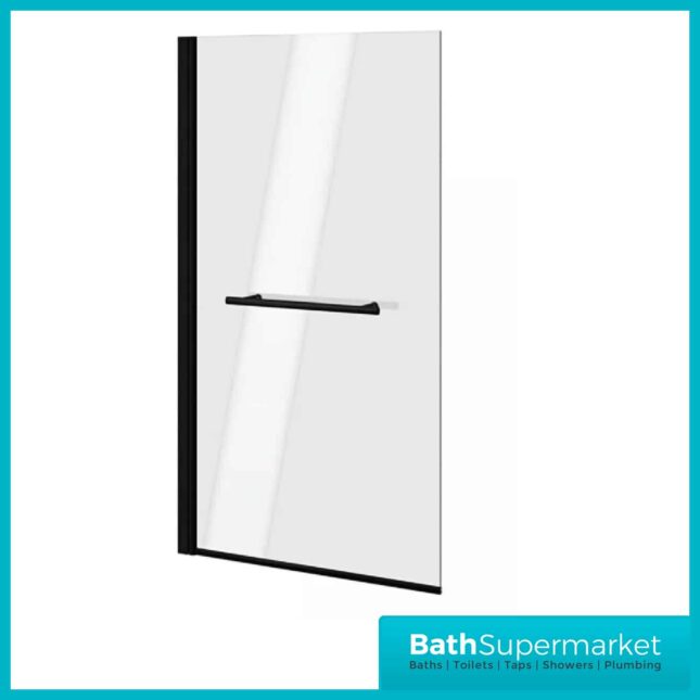Matt Black Hinged Bath Screen With Towel Rail