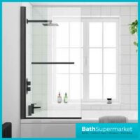 Matt Black Hinged Bath Screen With Towel Rail - Image 3