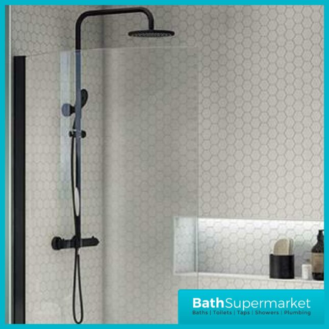 Matt Black P Shaped Hinged Bath Screen - Image 3