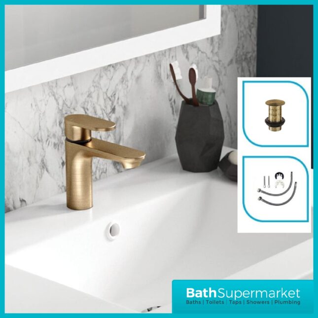 Niagara Albury Brushed Brass Mono Basin Tap & amp; Clicker Waste