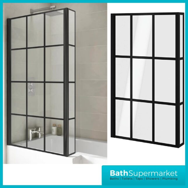 Square Black Framed Krittle Bath Screen-Fixed Return Panel - Image 3