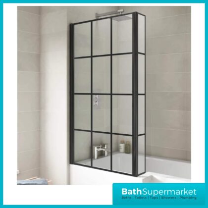 Square Black Framed Krittle Bath Screen-Fixed Return Panel