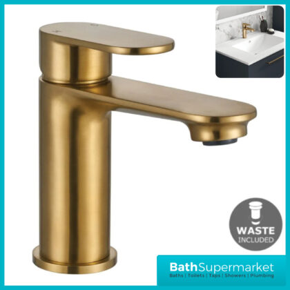 Niagara Albury Brushed Brass Mono Basin Tap & amp; Clicker Waste