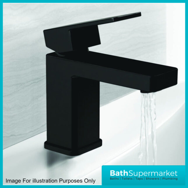 Elsi Lanza Matt Black Mono Basin Mixer Tap With Clicker Waste