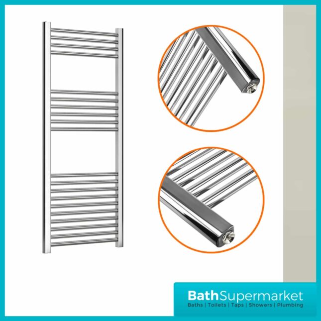 K-Rail Chrome Straight Heated Towel Rail 500mm Width x 1200mm Height