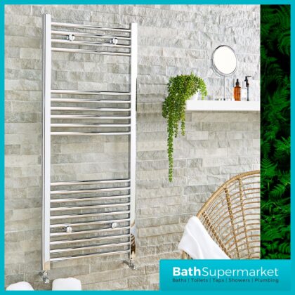 K-Rail Chrome Straight Heated Towel Rail 500mm Width x 1200mm Height