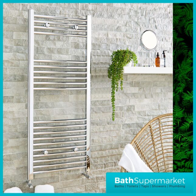 K-Rail Chrome Straight Heated Towel Rail 500mm Width x 1200mm Height