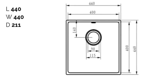 Ellsi Comite Undermounted-Insert Sink 440x440x205 Matt Grey Kitchen Sink - Image 3
