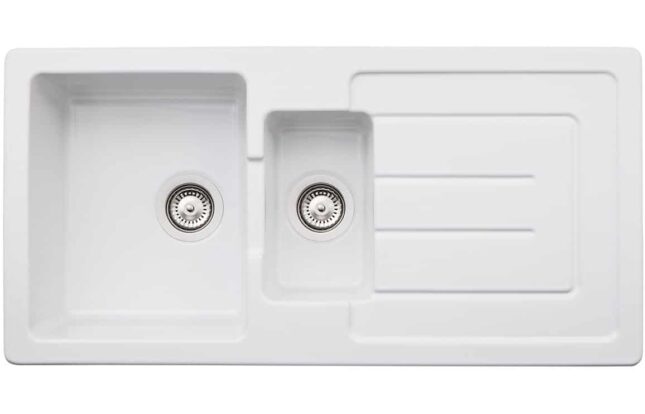 Abode Acton 1.5B & Drainer Ceramic Inset Kitchen Sink - White - Image 2