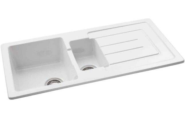 Abode Acton 1.5B & Drainer Ceramic Inset Kitchen Sink - White - Image 3